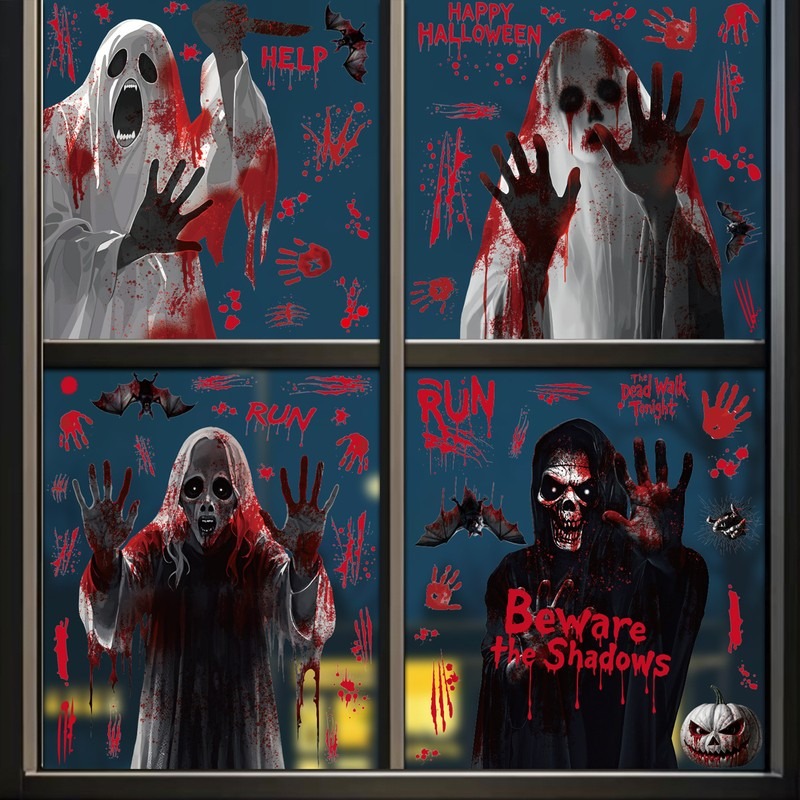 Party Event Supply Store - Halloween Window Clings Ghost Bloody Hand