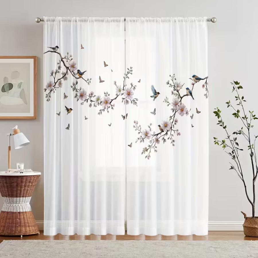 2PCS Digital Print Sheer Curta - Flower Wall Panel ulasan dan harga