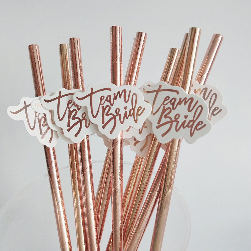 10pcs Team Bride Rose Gold Str - Paper Straw Color ulasan dan harga