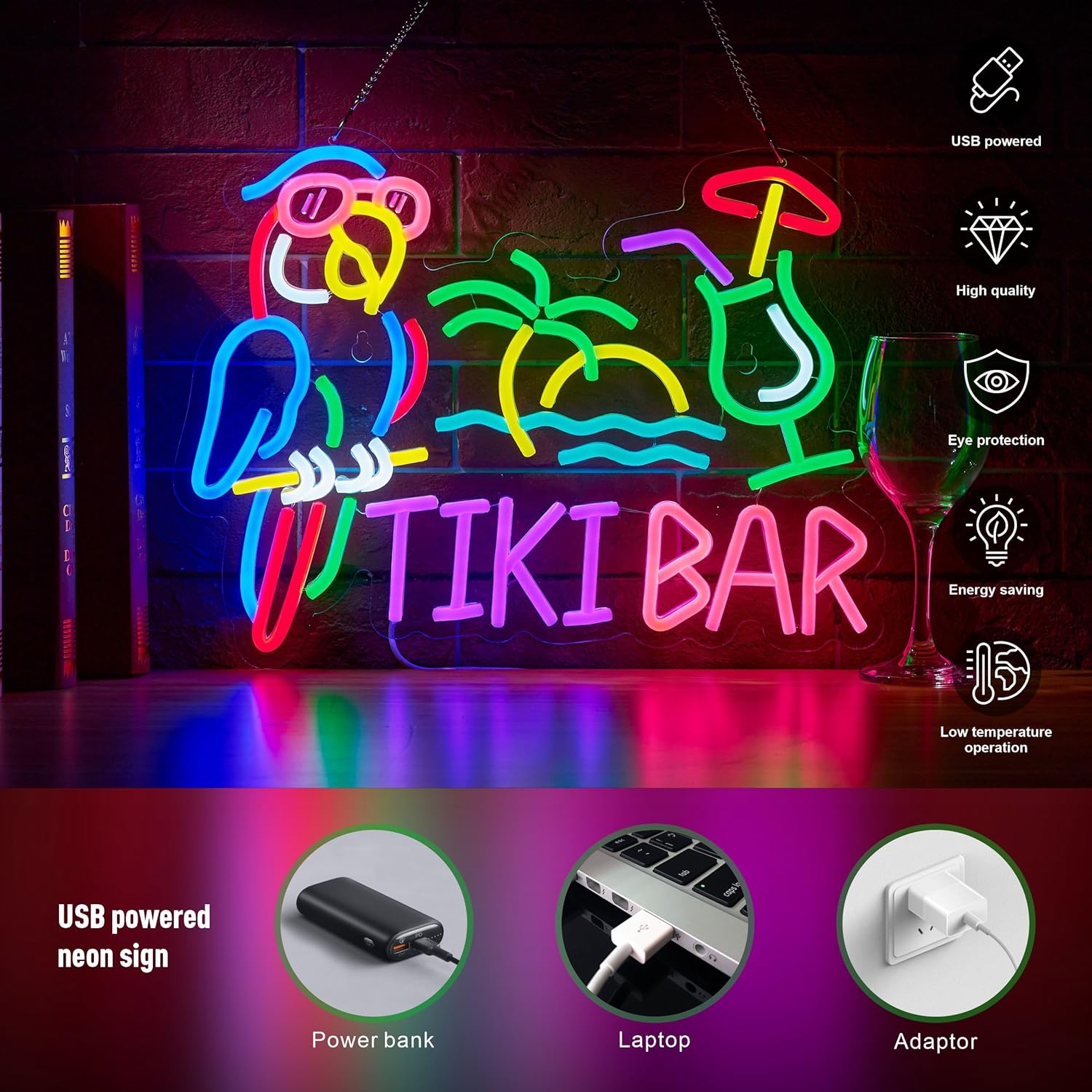 Tiki Bar Parrot Palm Tree Neon - Neon Sign Party ulasan dan harga