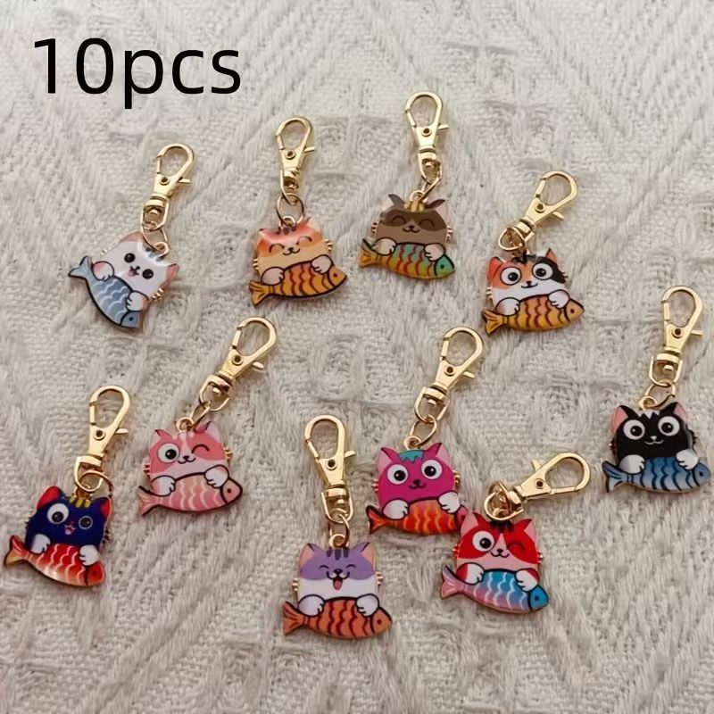 10pcs alloy printed cat keycha - Event Party ulasan dan harga